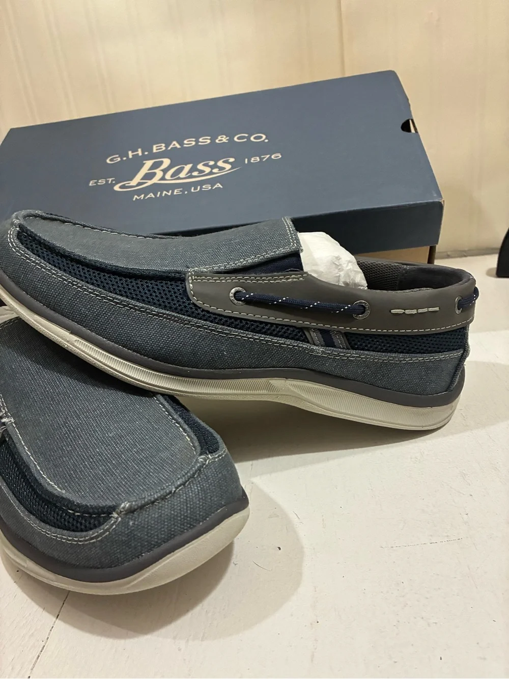Bass Men's Navy Canvas Slip-On Boat Shoes